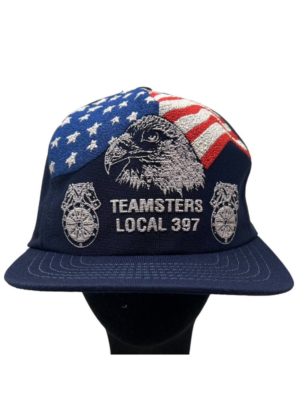 Vintage Teamsters Local 397 Erie PA Trucker Hat Snapback Eagle Flag Union USA